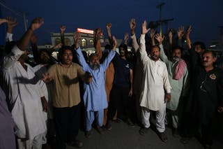 Demonstrators shout anti-India slogans outside the emergency area of Victoria hospital after injured victims arrived in Bahawalpur, Punjab province on May 7, 2025